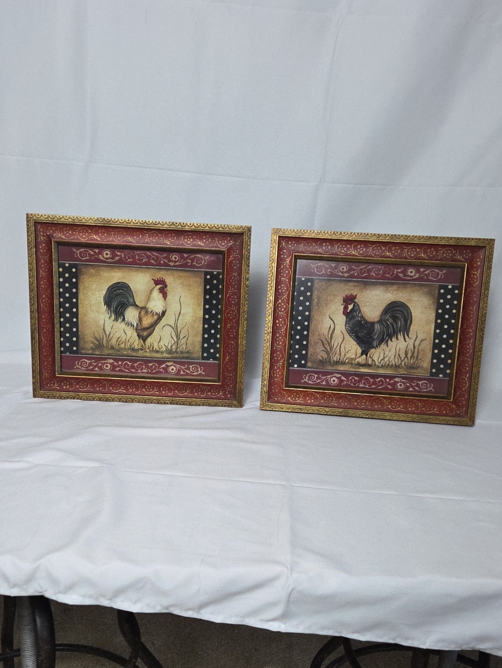 Country Rooster Framed Wall Art Pair in Red and Black